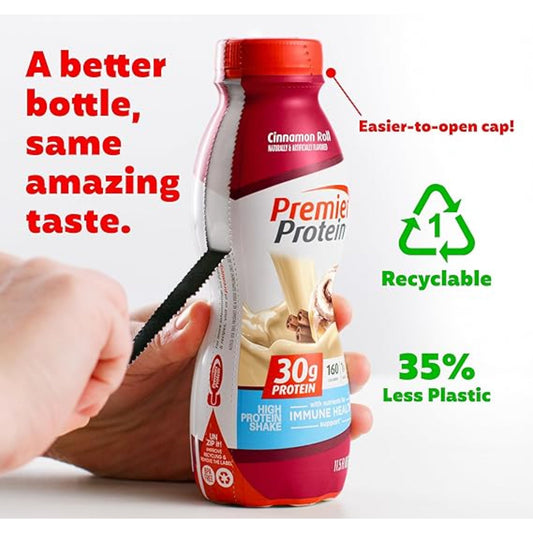 Premier Protein Shake, 30g Protein, 1g Sugar,24 Vitamins&Minerals Nutrients to Support Immune Health, Cinnamon Roll,11.5 fl oz - Pack of 12