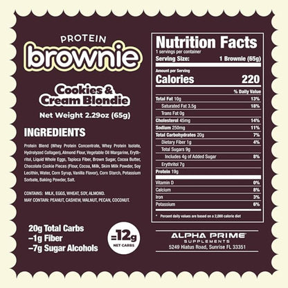 Prime Bites Protein Brownie from Alpha Prime Supplements | High Protein, Collagen Fortified Low Sugar Treat | Delicious Snack | 12 Bars per Box (Variety Pack)