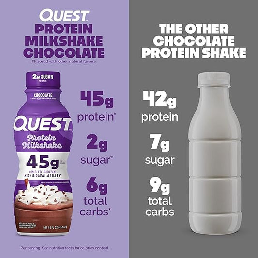 Quest Nutrition Chocolate Protein Shake, 45g Protein, 2g Sugar, 4g Net Carbs, Ready to Drink, Gluten Free, 4 Count